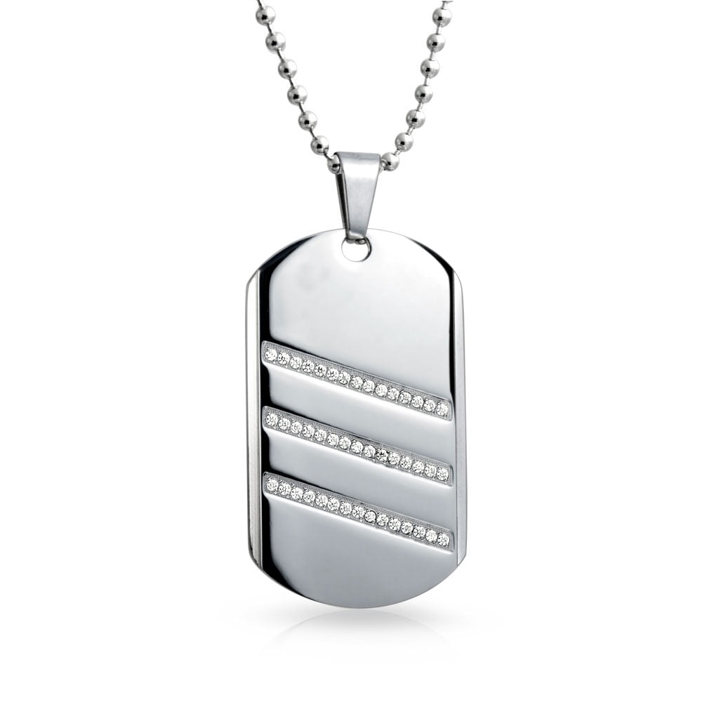 Chisel Stainless Steel Polished & CZs Dog Tag Necklace ユニセックス