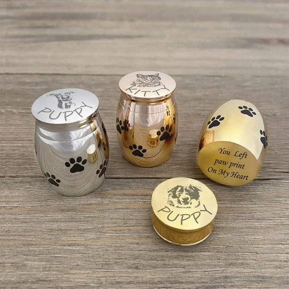 Engravable Pet Portrait Paw Print Mini Urn - Personalized Dog Cat Picture Cremation Ashes Holder Urn - Custom Memorial Pet Keepsake Mini Urn - Vet Jewelry Box