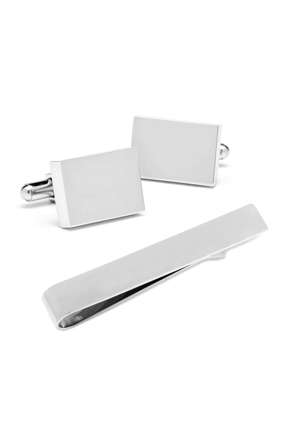 Engravable Rectangle Cufflinks and Tie Bar Gift Set