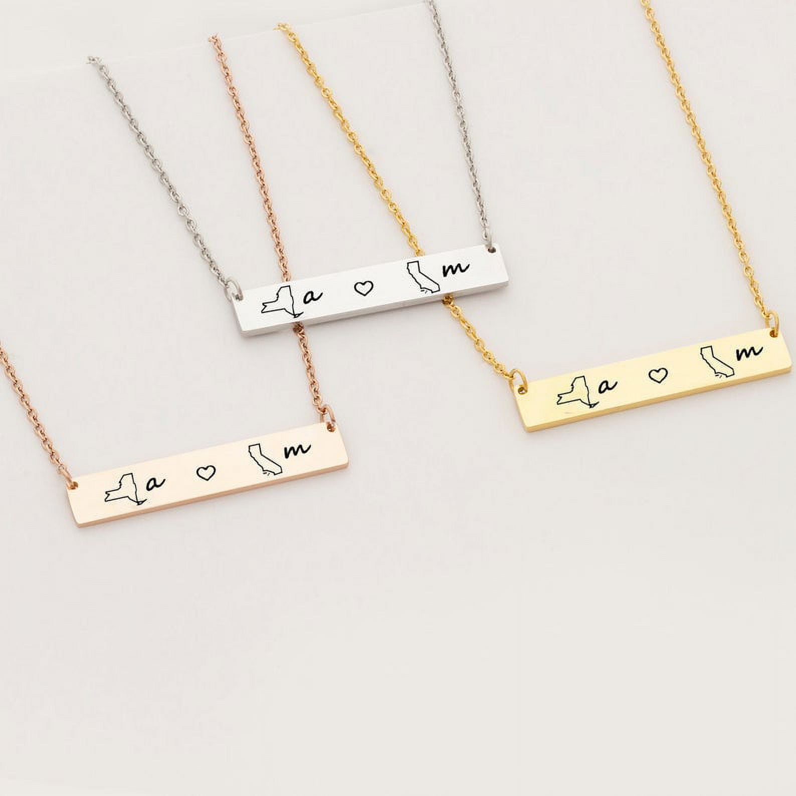 AsterOutdoor Stainless Steel Location Pendant Anavia Engravable Rose Gold Long Distance Bar Necklace