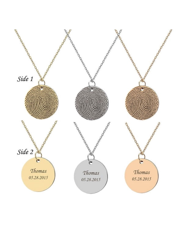 Engravable Round Disc Actual Fingerprint Pendant Memorial Keepsake Loved One Thumb Print Stainless Steel Jewelry with Gift Box [Gold]