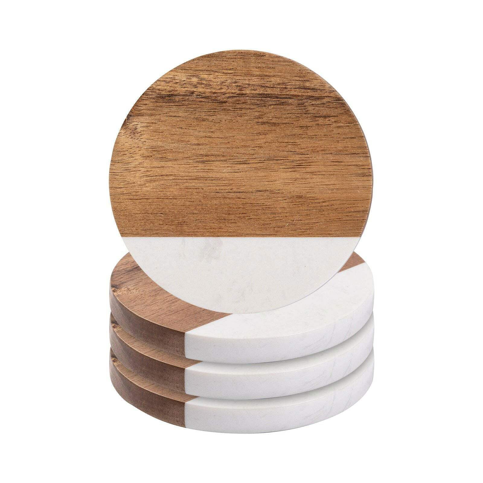 Round Marble and Wood Coasters Set - Hand Wash Only