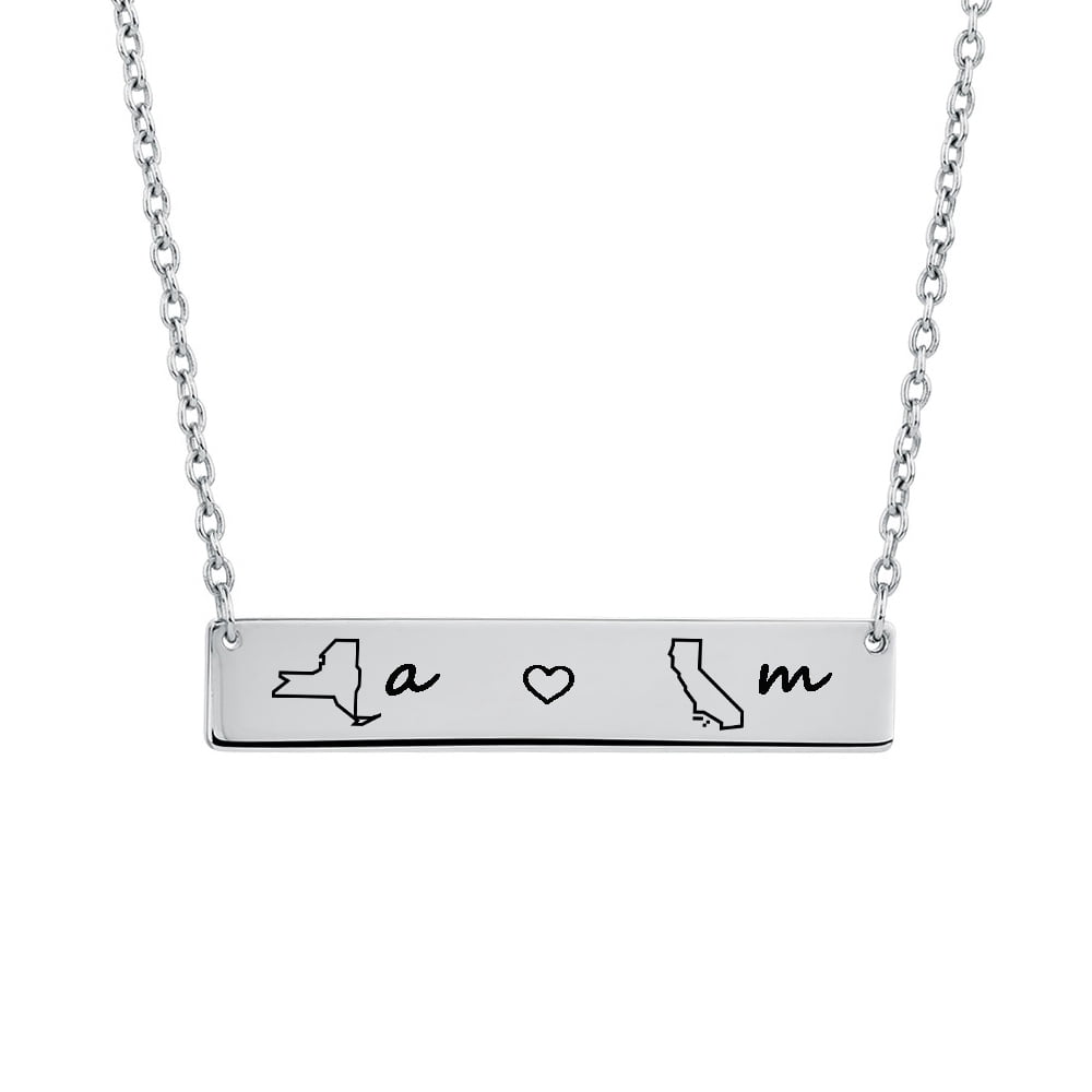 BENTISM - Stainless Steel Location Pendant Anavia Engravable Silver Long Distance Bar Necklace