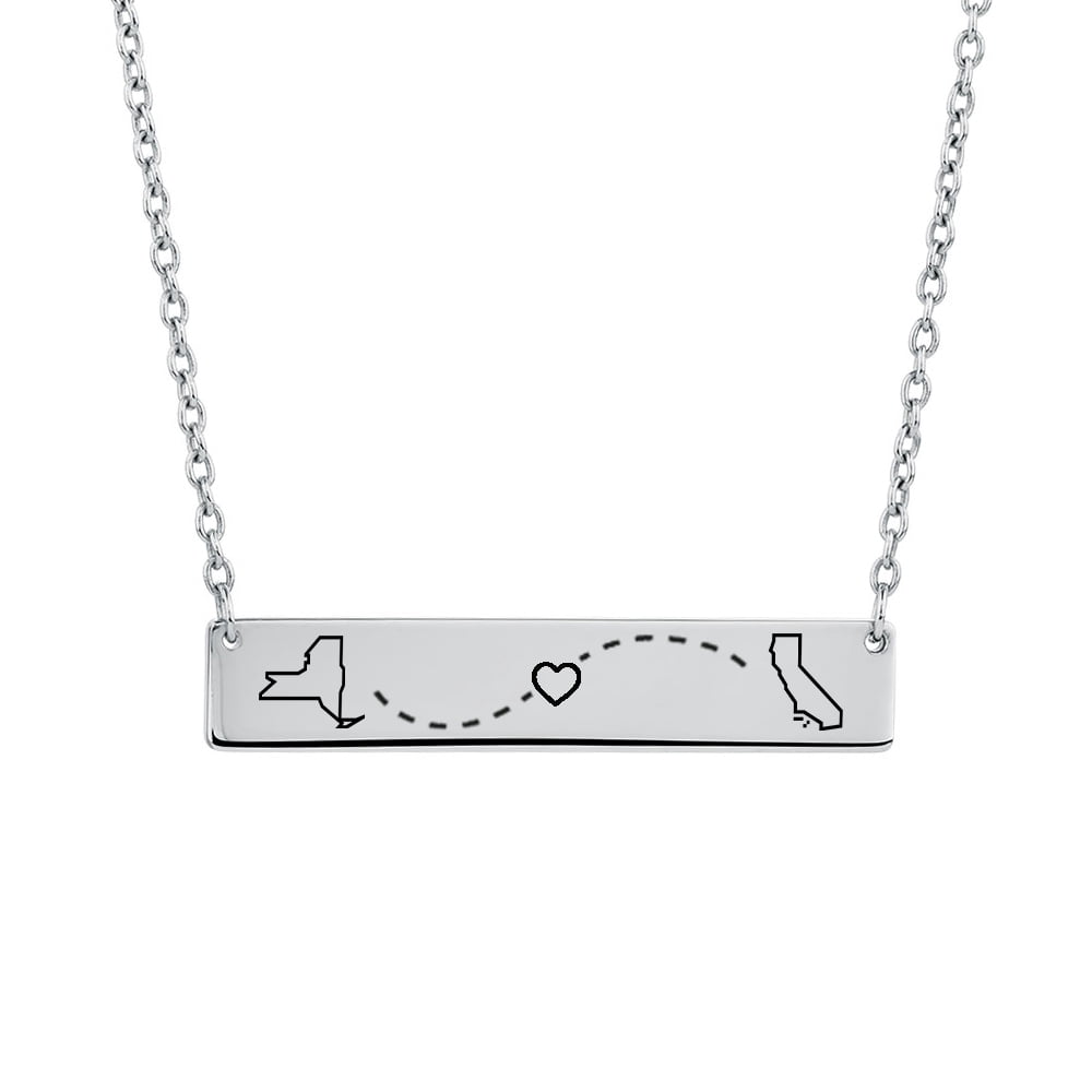 AsterOutdoor - Stainless Steel Location Pendant Anavia Engravable Silver Long Distance Bar Necklace