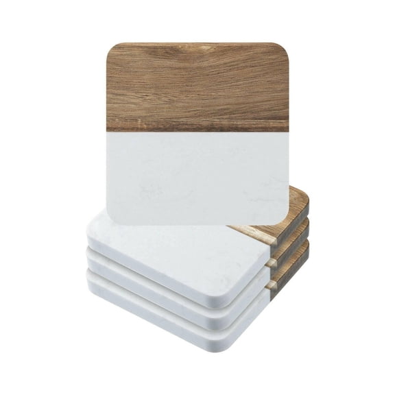 Craft Express 4 Pack Engravable Square Marble and Wood Coasters 4"x4" Laser-Ready