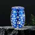thumbnail image 1 of Engraved Aluminum Alloy Pet Ash Urn with Paw Print Memorial Keepsake for Small Animals Cats Secure Seal Velvet Bag Included(Blue), 1 of 6