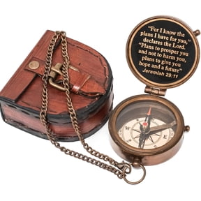 Engraved Antique Brass Compass with Leather Case Jeremiah 29:11 Bible Verse For I Know the Plans Religious Gift for Son, Dad, or Loved Ones, Inspirational Christian Keepsake