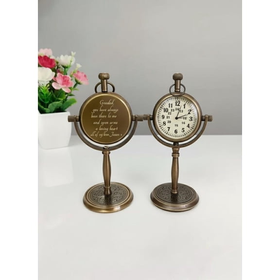 Engraved Antique Brass Desk Clock: Personalized Office Decor Gift