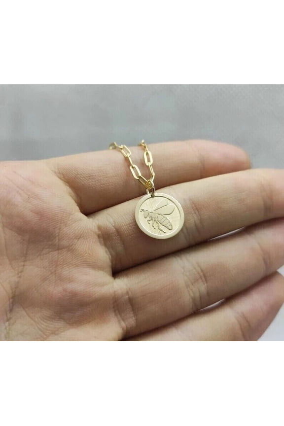 Engraved Bee Lover Gift Pendant 14K Yellow Gold Plated 925 Sterling Silver