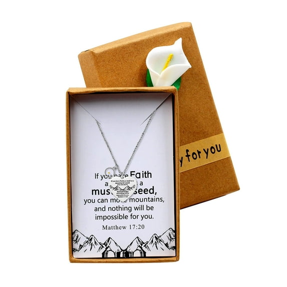 Engraved Bible Scripture Cross Double Sided Necklace Heart Pendant Faith Mustard Seed Can Move Mountains Matthew 17:20 (Round)