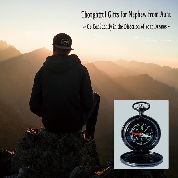 Engraved Black Pocket Compass Inspirational Token for Nephew