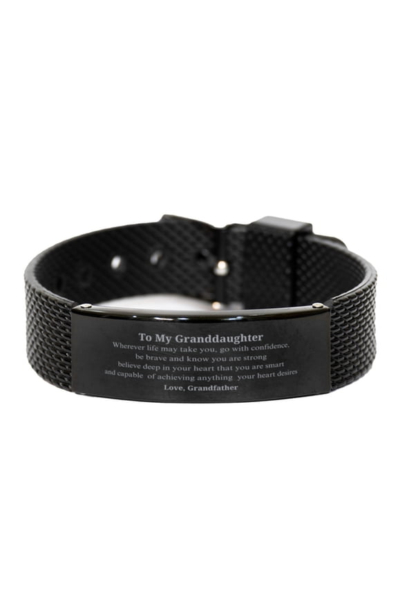 Engraved Black Shark Mesh Bracelet Granddaughter Gift for Christmas, Confidence and Strength, Inspirational Jewelry for Her
