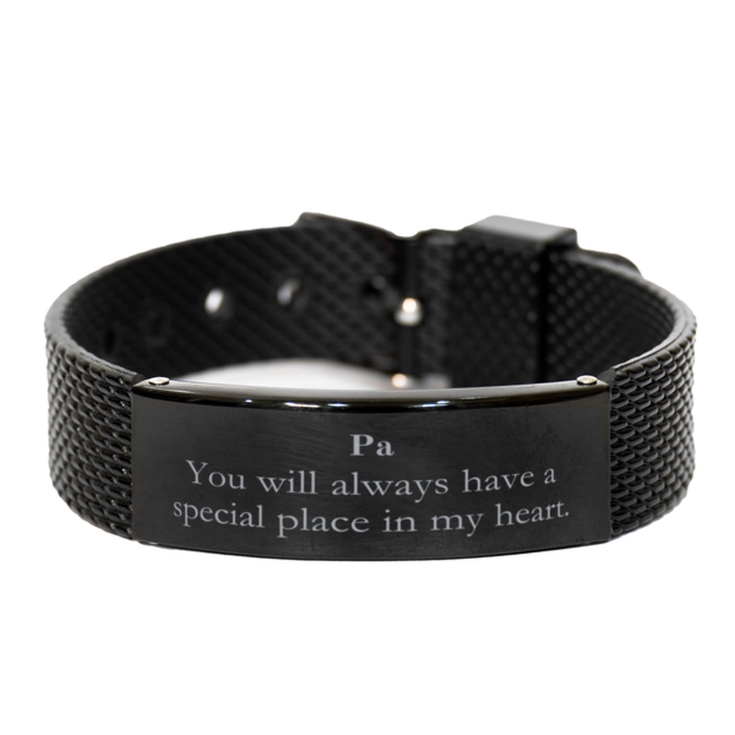 Engraved Black Shark Mesh Bracelet Personalized Jewelry for Men Veterans Day Gift You will always have a special place in my heart Inspirational Confidence Hope Gift for Him.