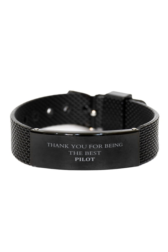 Engraved Black Shark Mesh Bracelet for Pilot - Unique Gift for the Best Pilot, Graduation, Birthday, Christmas, Confidence and Hope