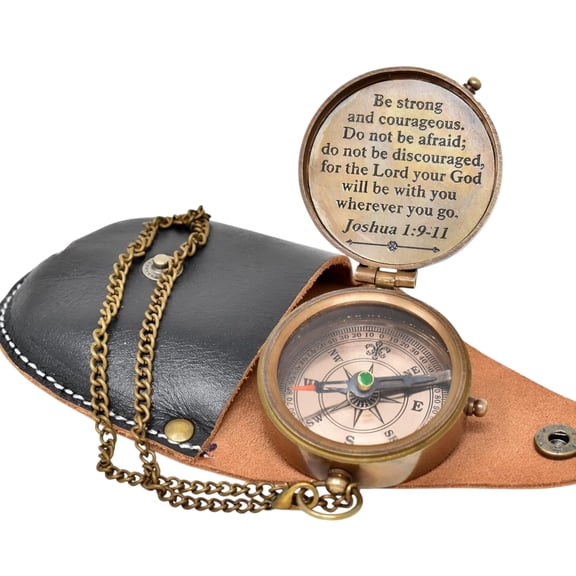 Engraved Brass Compass with Cross – “Be Strong & Courageous” Inspirational Quote, Faith & Confirmation Gift for Baptism, Missionary, or Birthday Keepsake