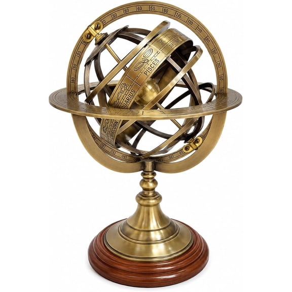 Engraved Brass Tabletop Armillary Nautical Sphere World Globe With Base Table Decor Gift (Antique Brass, 10 Inches) Rustic Vintage Home Decor Gifts