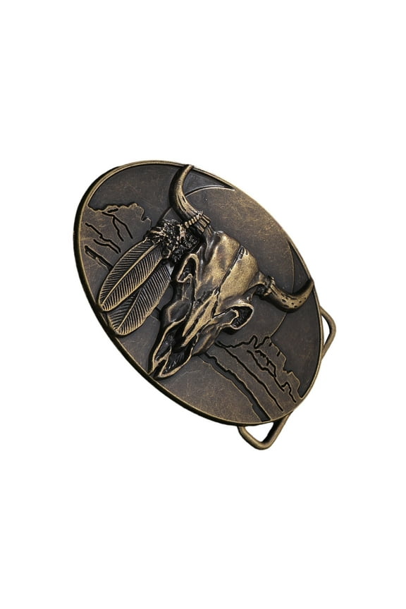 Engraved Bull Head Buckle Western Belt Buckle Men Women Unisex Waistband Buckle