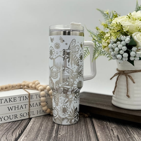 Engraved Bumble Bee Tumbler | Honeycomb 40oz Travel Mug