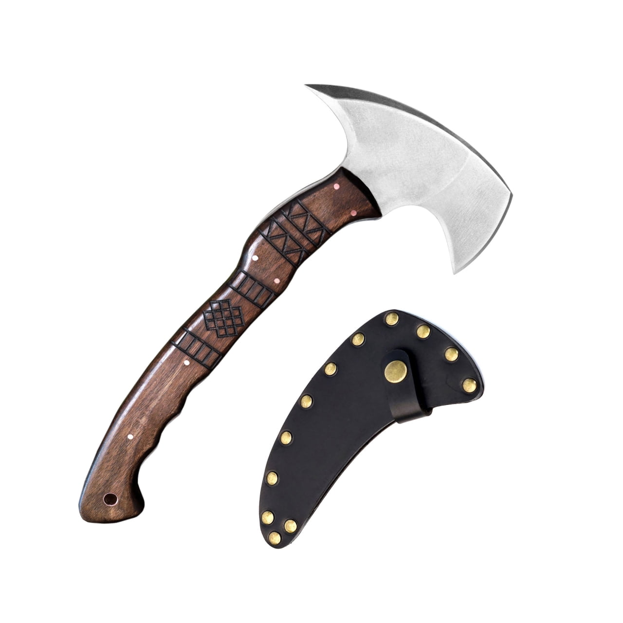 Engraved Camping Axe "Nanook" w/ Leather sheath, Camp Hatchet 13.77"