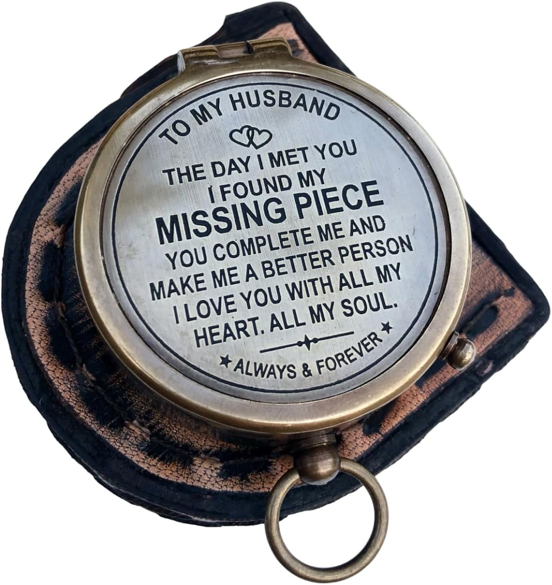 Engraved Compass, to My Husband I Love You, Antique Chain Compass for Hiking Nautical Brass Pocket Compass Engraved Gifts for Men, Bronze for Men, Romantic Gifts for Him/Her