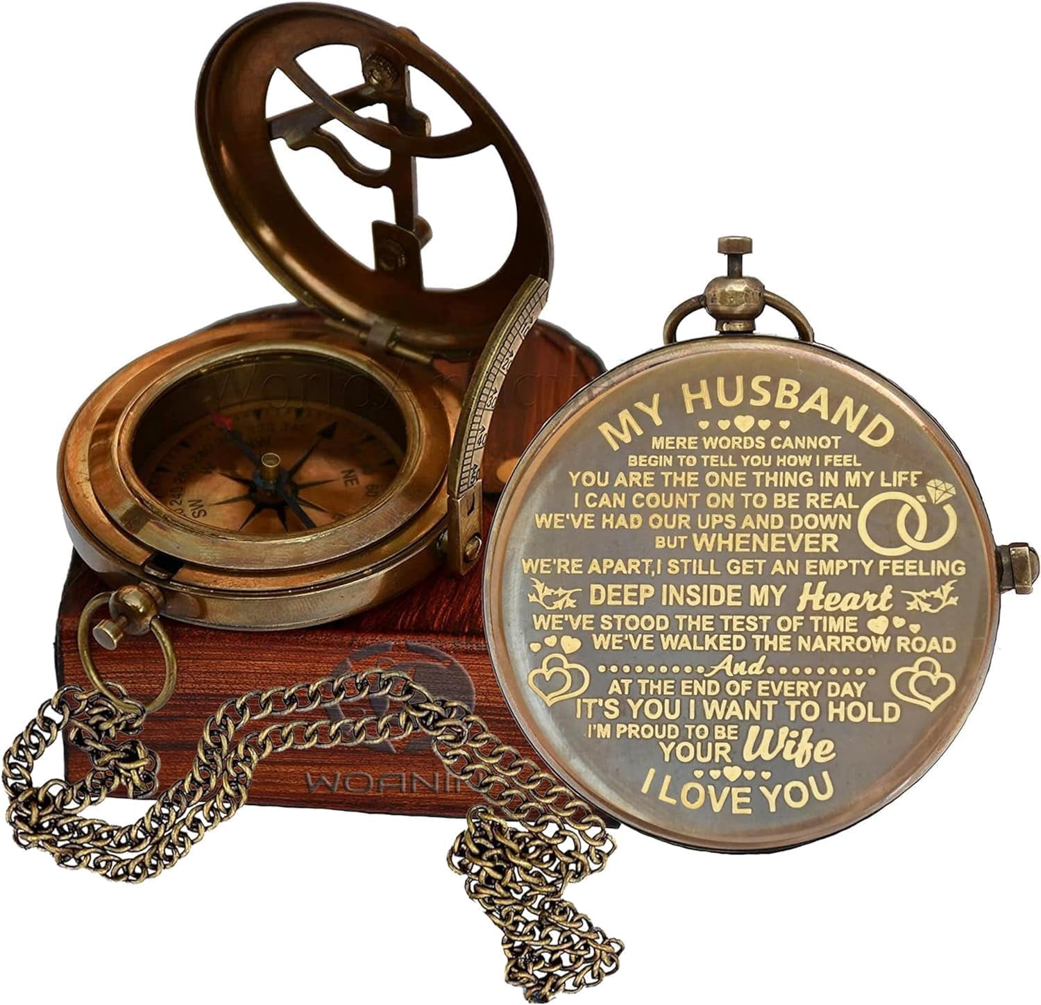 Custom Message Compass Present Engraved Brass Compass Gift For Husband ...
