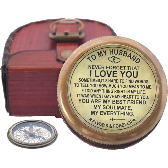 Engraved Compass, to My Husband I Love You, Brass Compass Gifts for Men, Bronze Romantic Him/Her, Keepsake