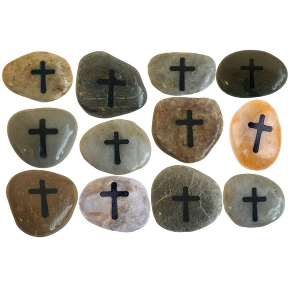 Engraved Cross Engraved (not to) Worry Natural Stones (12 Stones Set- Large 2-3 Inches Each) from The Holy Land