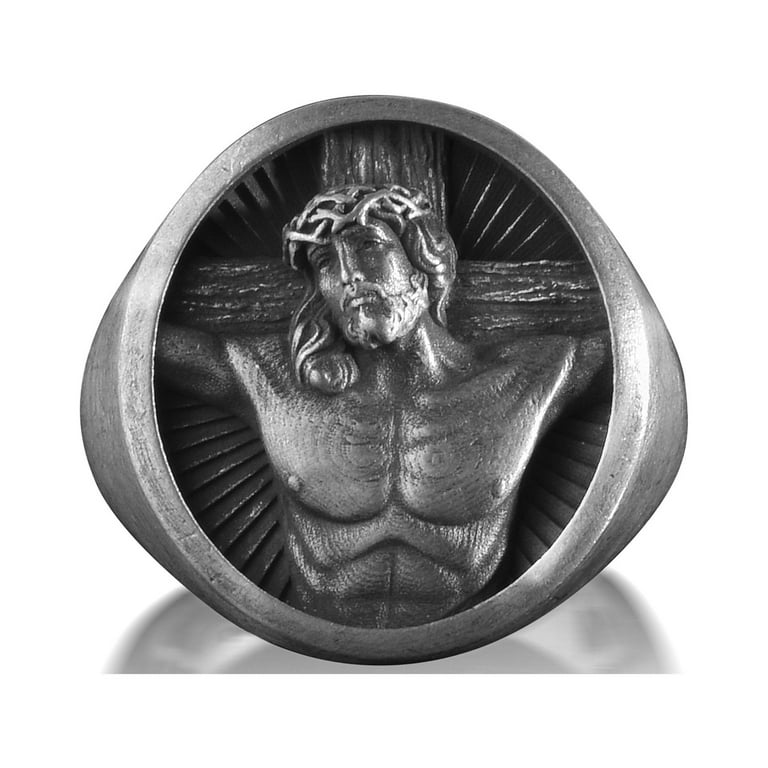 Engraved Crucifixion of Jesus Ring, Jesus Christ with Cross