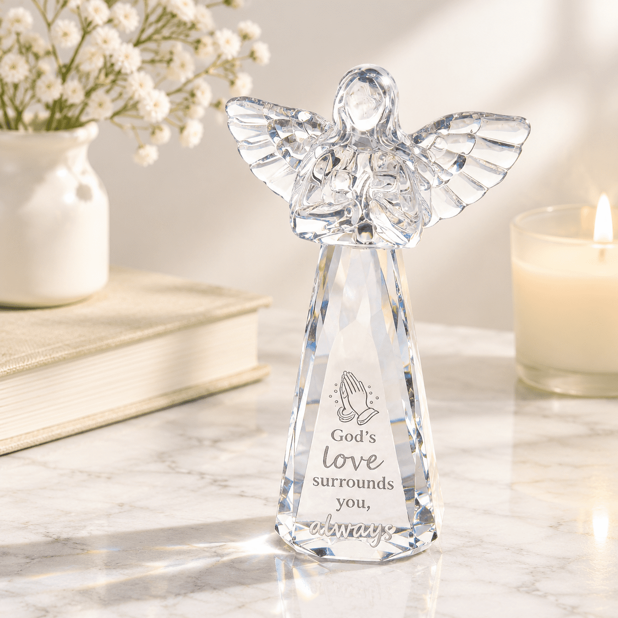 Engraved Crystal Angel Figurine, God's Love Surrounds You, Religious ...