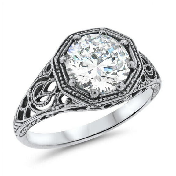 Engraved Filigree Engraved Solitaire Diamond Ring 1.7 Ct Diamond 14K White Gold Over