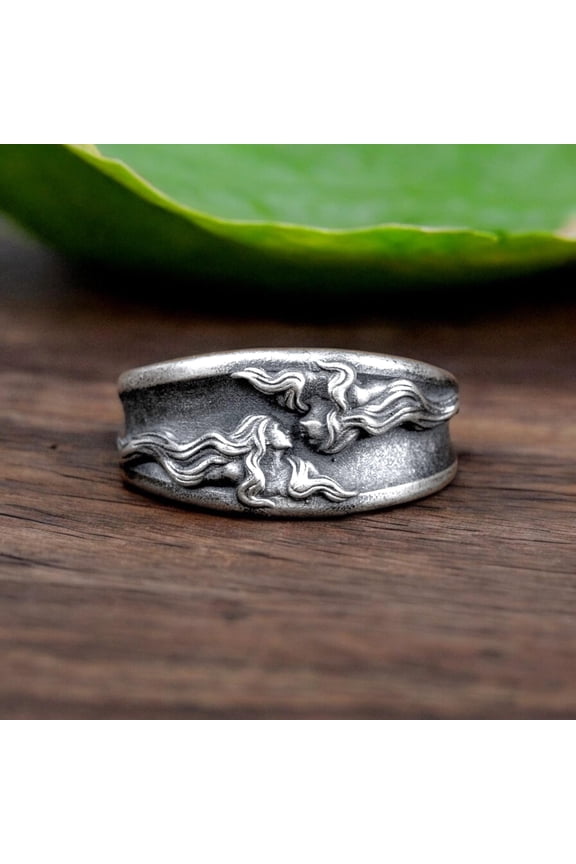 Engraved Gemini Silver Band Ring, 925 Sterling Silver, Zodiac Silver Men Band Ring, Oxidized Silver Wedding Jewelry, Animal Lover, Gift Him,