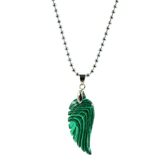 Engraved Gemstone Angle Wing Pendant Necklace Unisex Malachite