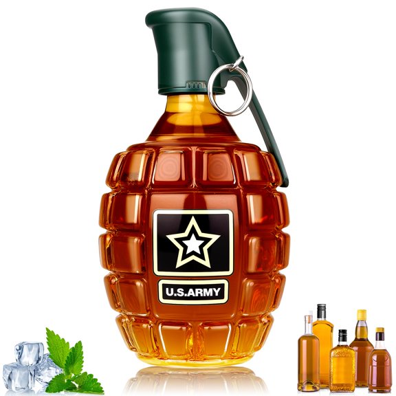 Engraved Glass Grenade Shape Whiskey Decanter 300ml Leakproof 1pc