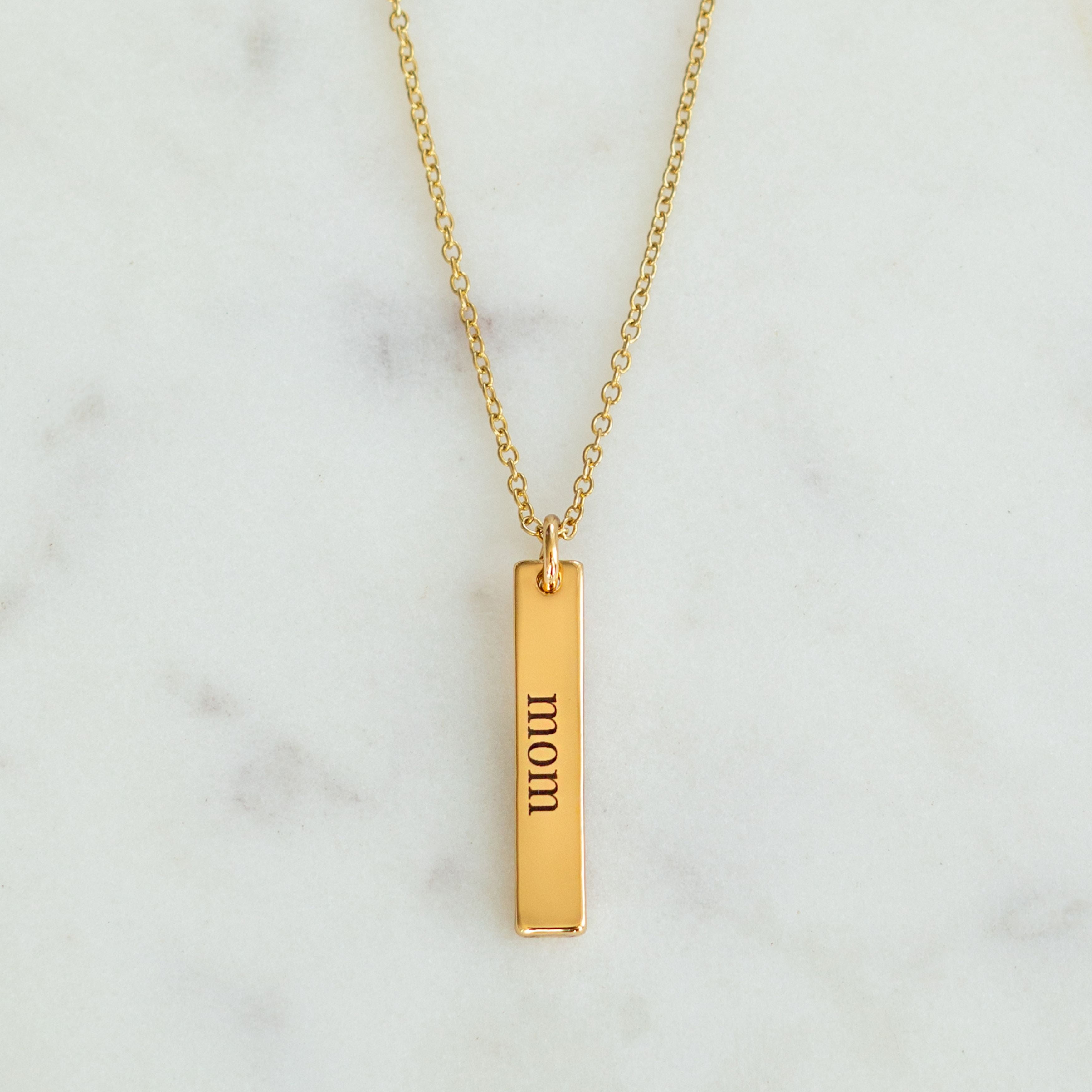 Chain Vertical Gold Bar Necklace Engraved Vertical Gold Bar