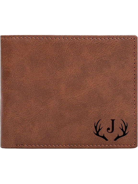 Engraved Initial Leather Wallet, Personalized Gifts for Men Birthday for Men Him Letter J