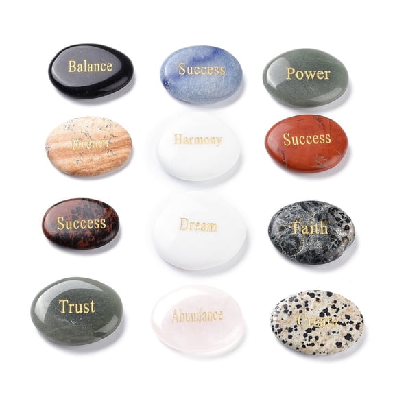 Engraved Inspirational Rocks Encouragement Stones Natural Mixed Gemstone Beads No Hole with Word 37~46x28~42x6.5~9mm DIY