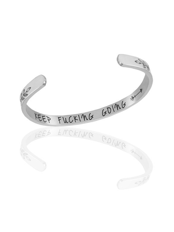 Engraved Inspirational Stainless Steel Cuff Bracelets Personalized Gift for Mom, Teens, and more