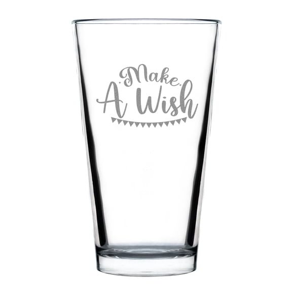 Engraved Make A Wish Pint Glass, Hand Etched 16oz Beer Unique Handmade Glass Gift, Wishful Drinking Glassware, Bar Accessories