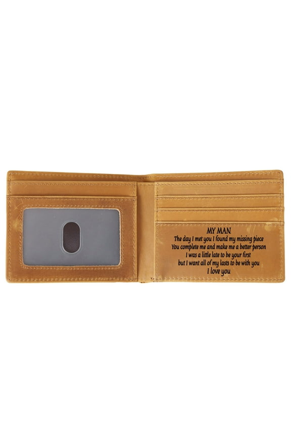 A Engraved Men'S Leather Wallet Pu Material Personalized Gift With Multiple Card Slots, Rfid Protection And Slim Design For Daily Use, Travel And Business 4.3X3.5X0.6In 0.22Lb