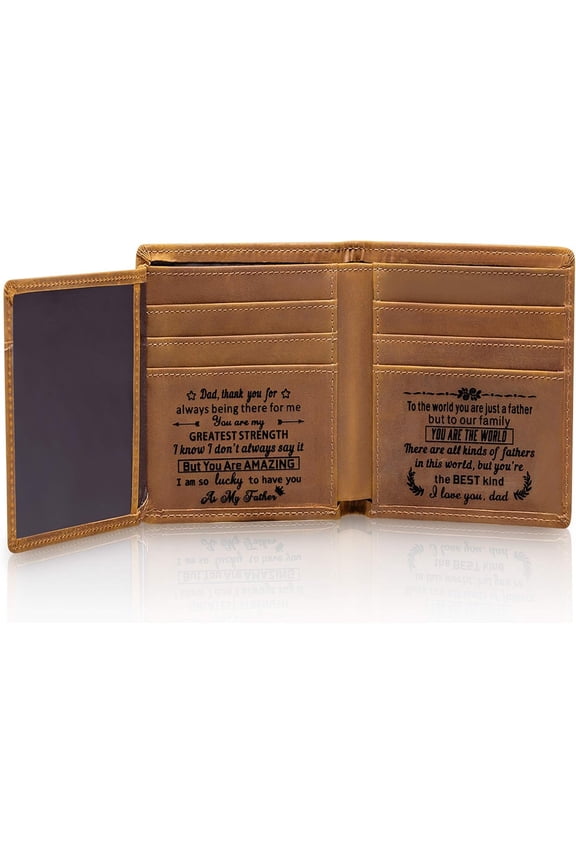Engraved Mens Wallet Personalized Leather Wallet for Men Husband Dad Son Boyfriend Love Custom Gifts (Tri-fold wallet to my dad -2)