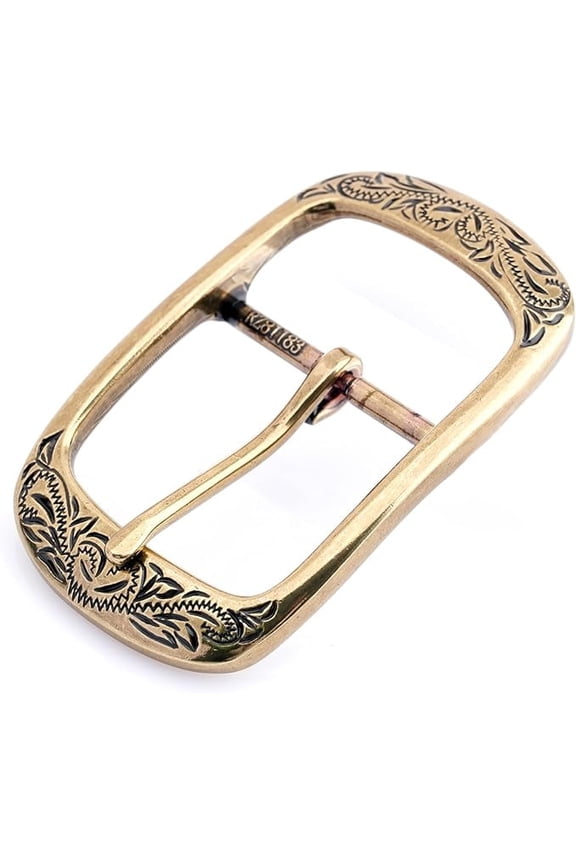 Engraved Metal Belt Buckle Classic Vintage 1.5 Inches Belt Replacement Leather Craft HRBK D281183 (Brass)