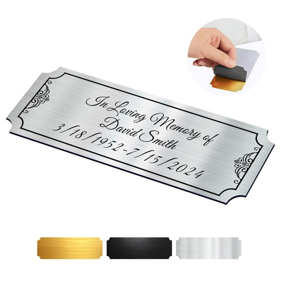 Engraved Metal Name Plate Personalized Memorial Plaques for Doors Urns Solid Metal Plate 1x3 in Name Plate Name Label Plaques with Adhesive Backing