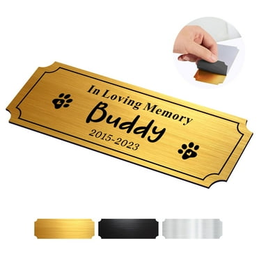 Personalized Pet Memorial Plaque Engraved Metal Name Plate with Your Text for Dog Cat Remembrance Signs Name Label with Adhesive Backing
