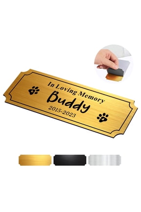 Personalized Pet Memorial Plaque Engraved Metal Name Plate with Your Text for Dog Cat Remembrance Signs Name Label with Adhesive Backing