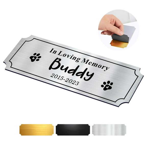 Personalized Pet Memorial Plaque Engraved Metal Name Plate with Your Text for Dog Cat Remembrance Signs Name Label with Adhesive Backing