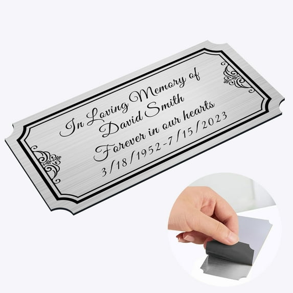Engraved Metal Name Plate Personalized Memorial Plaques for Doors Urns Solid Metal Plate 2x4 in Name Plate Name Label Plaques with Adhesive Backing