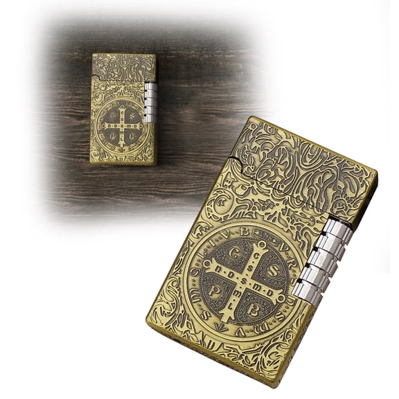 Engraved Metal Refillable Lighter with Grinding Wheel, Windproof Flame for Outdoor, Metal, Multicolor, 1 Pack