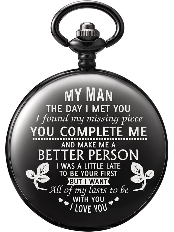 Engraved Pocket Watch for Boyfriend My Man Fiance Husband Customized Personalized Fob Watches for Men Birthday Anniversary Personalized Watch