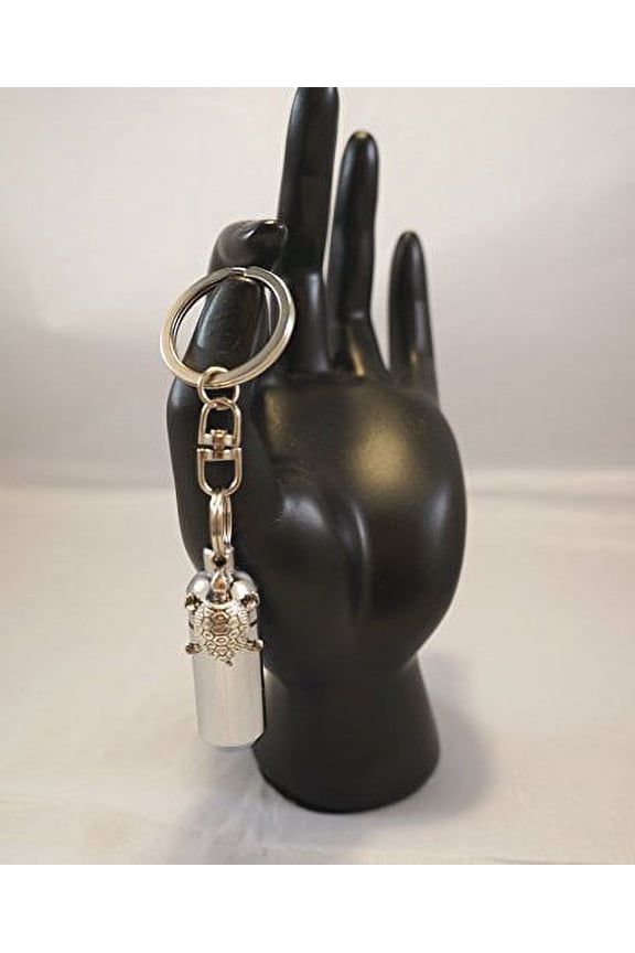 Engraved Silver Cremation Urn Keepsake - Silver TURTLE - on Swivel Stainless Steel Key Chain