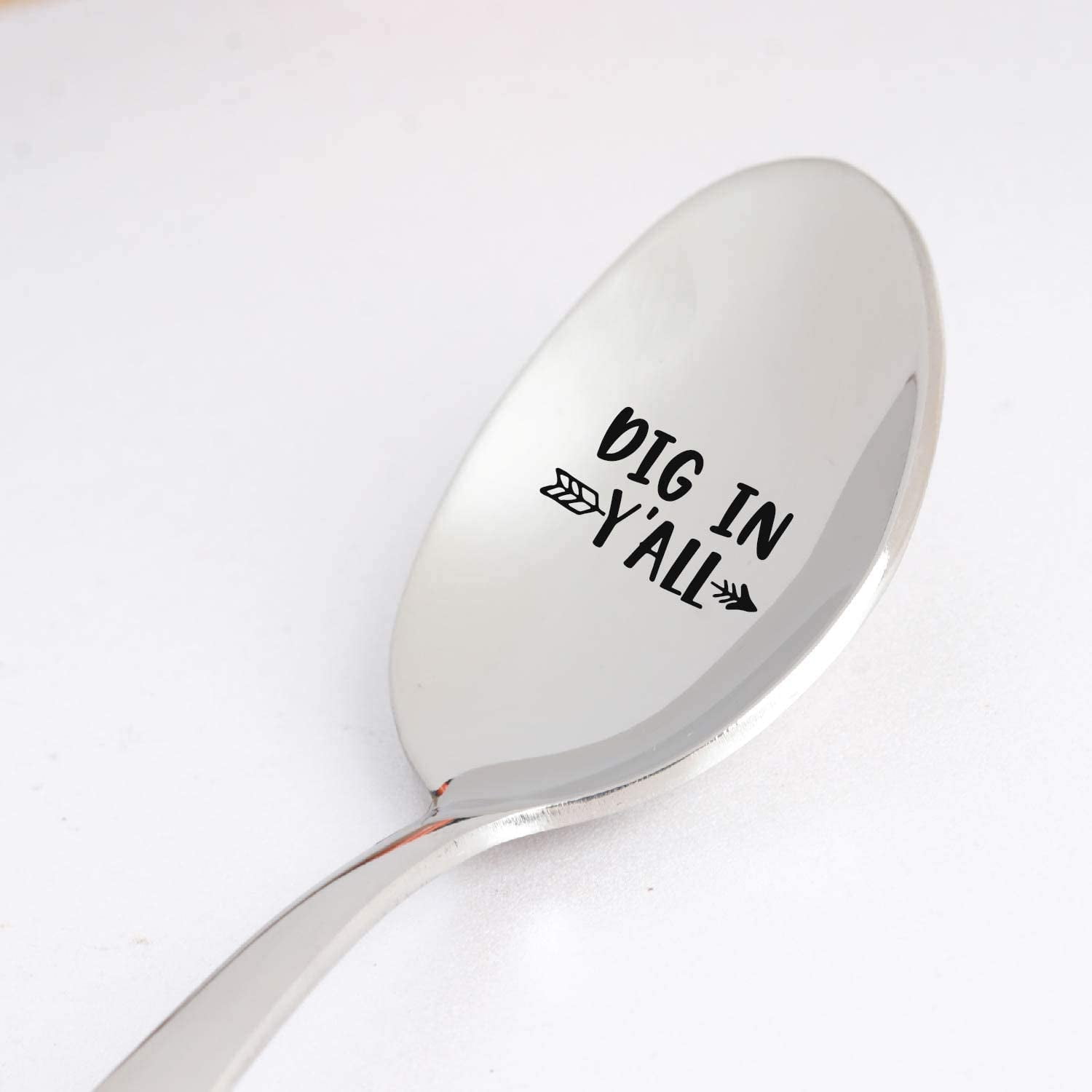 Engraved Spoon Gift | Bridal Wedding Shower Anniversary - Dig In Y all Spoon | Christmas Gift for Wife | Hostess Gift Spoon Gift - 7 Inch Stainless Steel